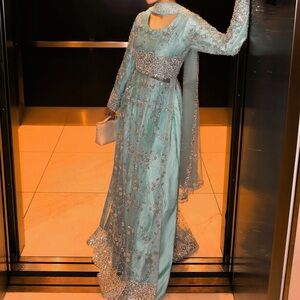 Elegant Blue Embellished Women's Dress